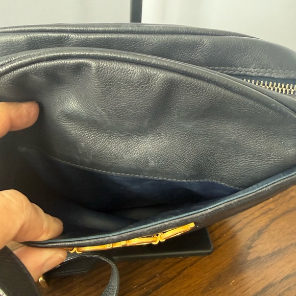 Salvatore Ferragamo Navy Leather Bag with Gold Accents - Picture 6 of 11